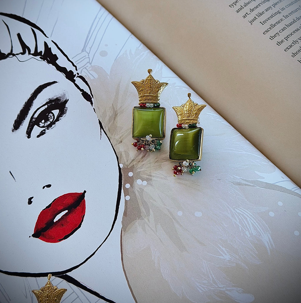 Green Crown Earrings