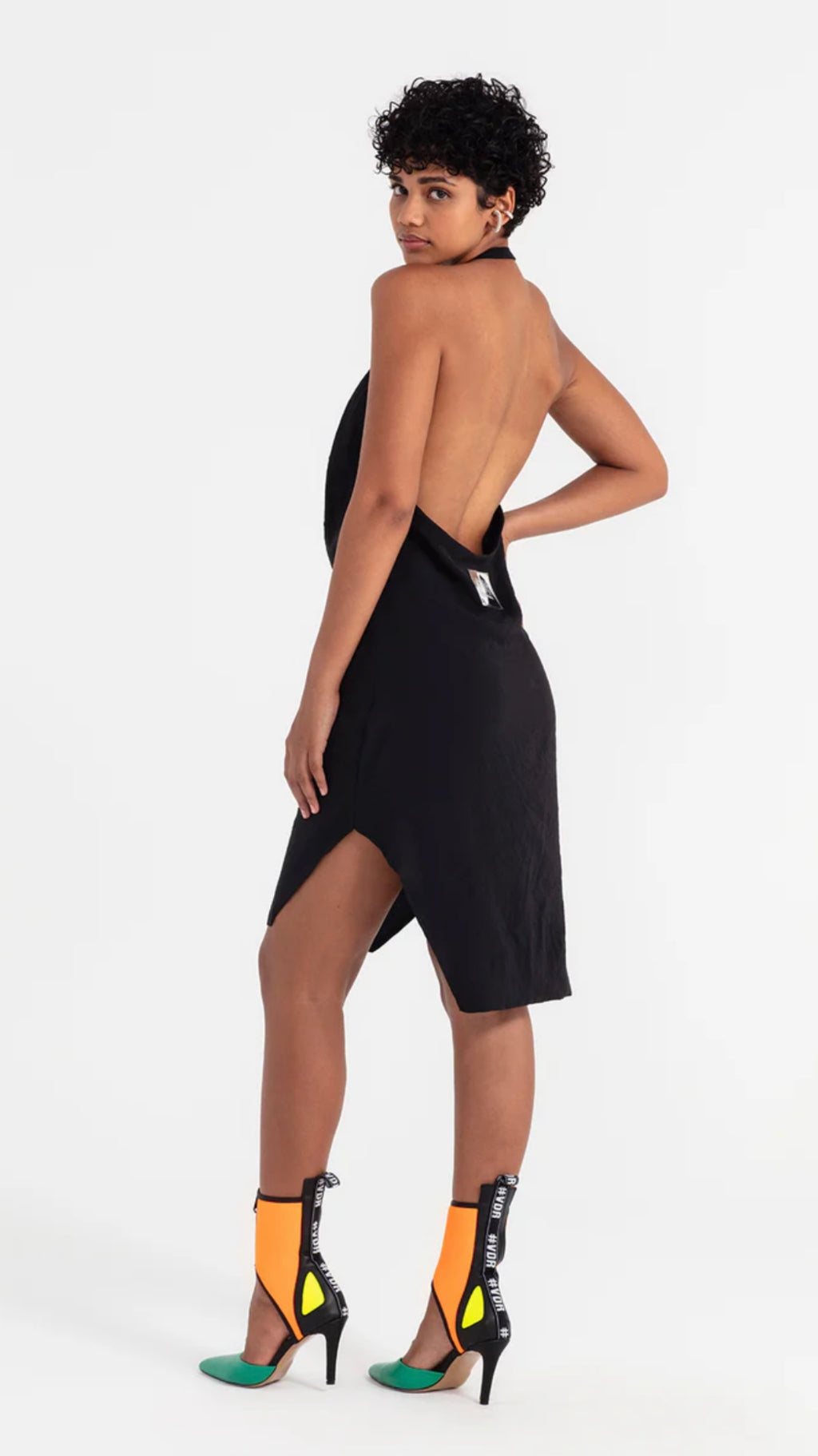 backless halter dress-black