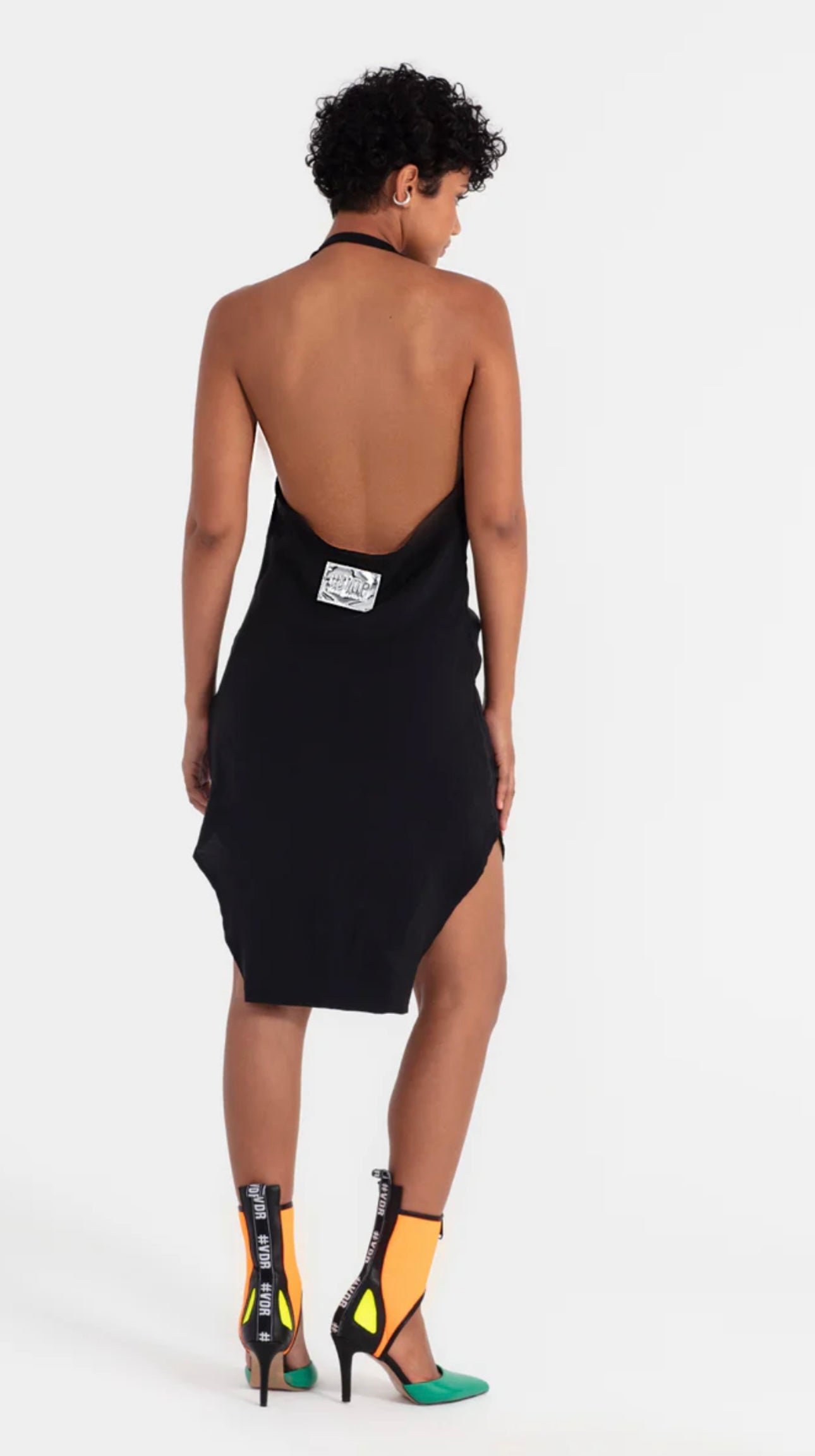 backless halter dress-black