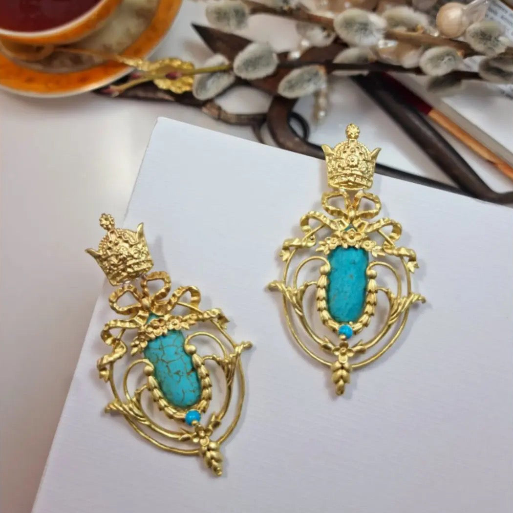 Royal Turquoise Crown Earrings